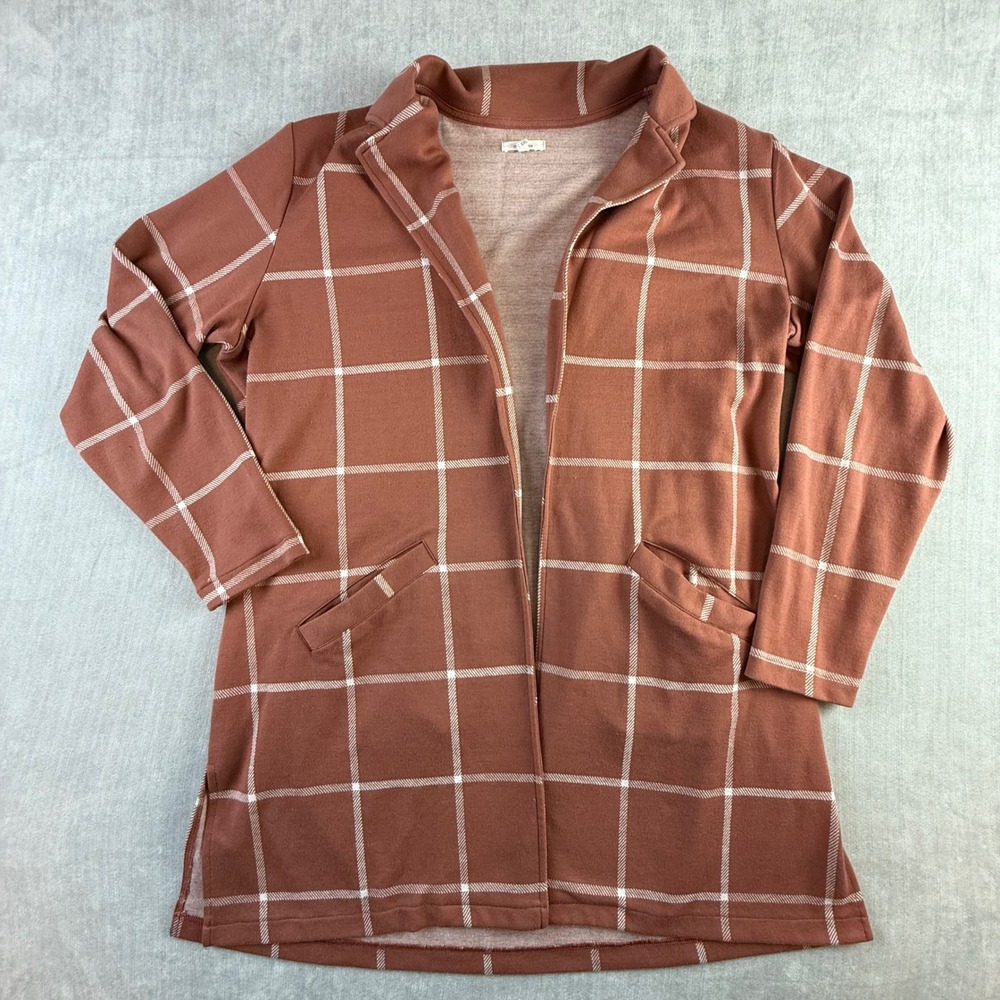 Maurices Women XXL Mauve Windowpane‎ Plaid Open Front Cardigan